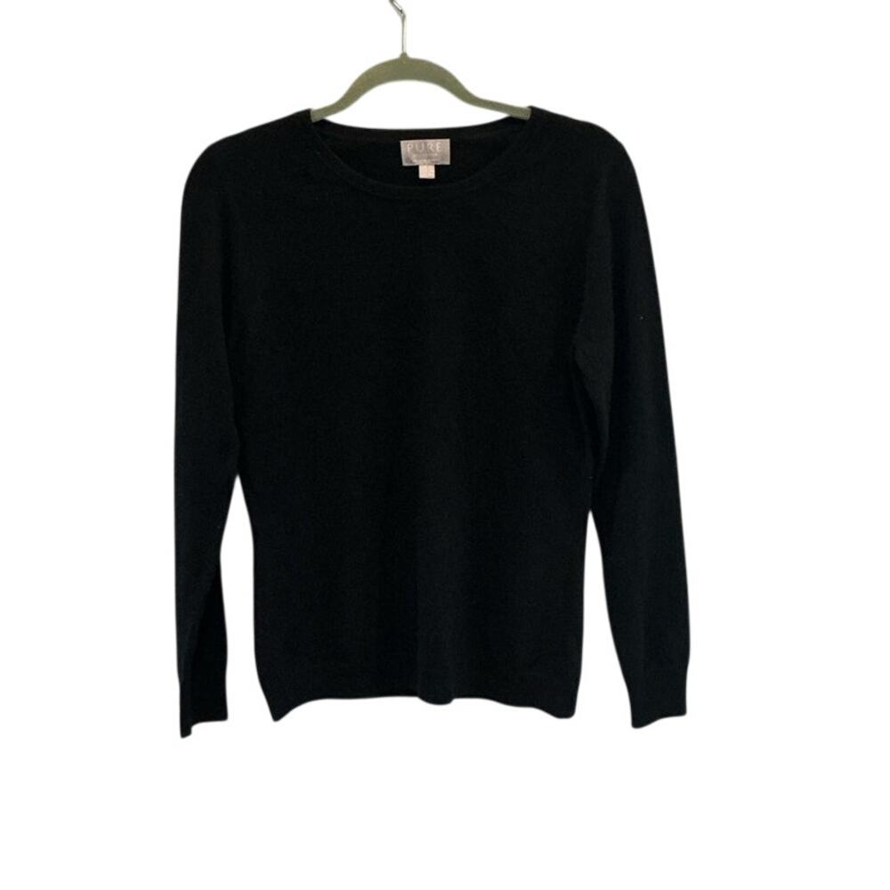Pure Collection Womens Crewneck Cashmere Sweater Size 6 Black Preppy Old Money